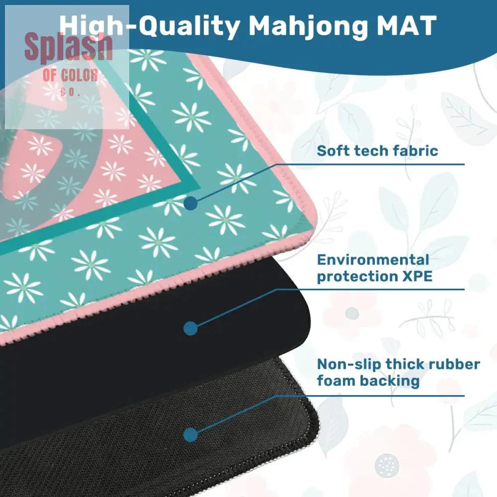 Mahjong Mat Daisy Flower Pink, Teal Peace And Love Mahj Game Mat