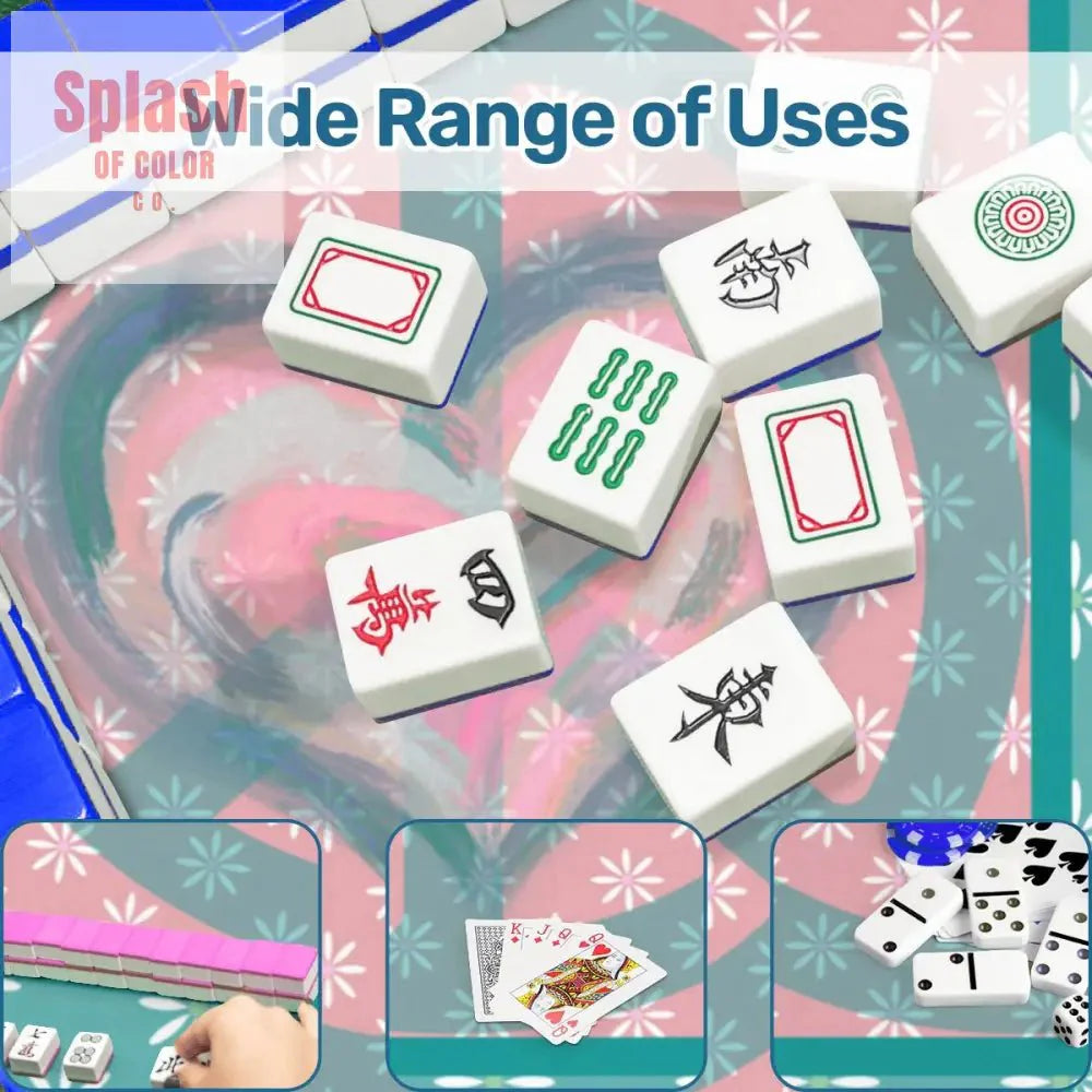 Mahjong Mat Daisy Flower Pink, Teal Peace And Love Mahj Game Mat