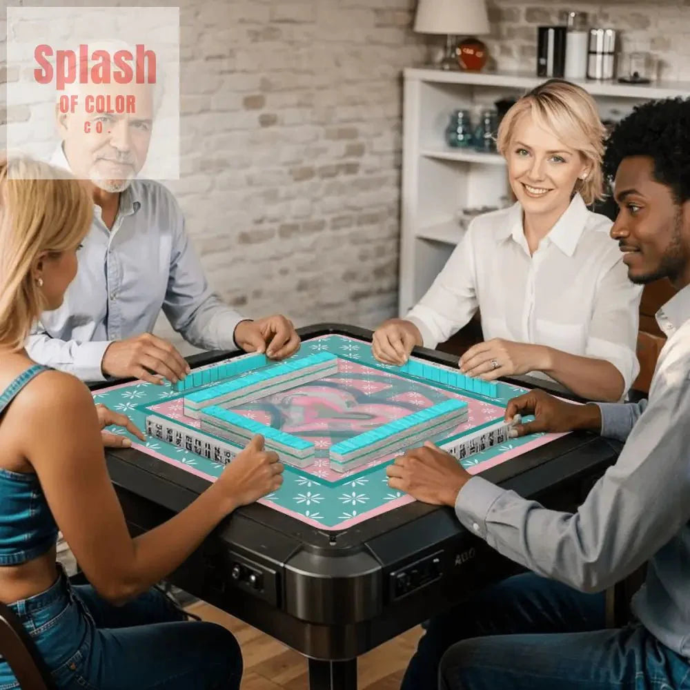 Mahjong Mat Daisy Flower Pink, Teal Peace And Love Mahj Game Mat