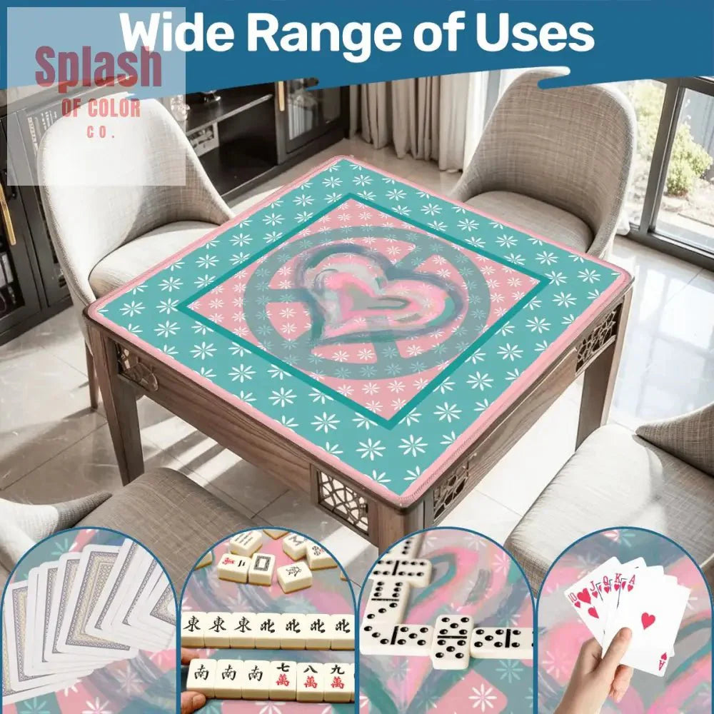 Mahjong Mat Daisy Flower Pink, Teal Peace And Love Mahj Game Mat