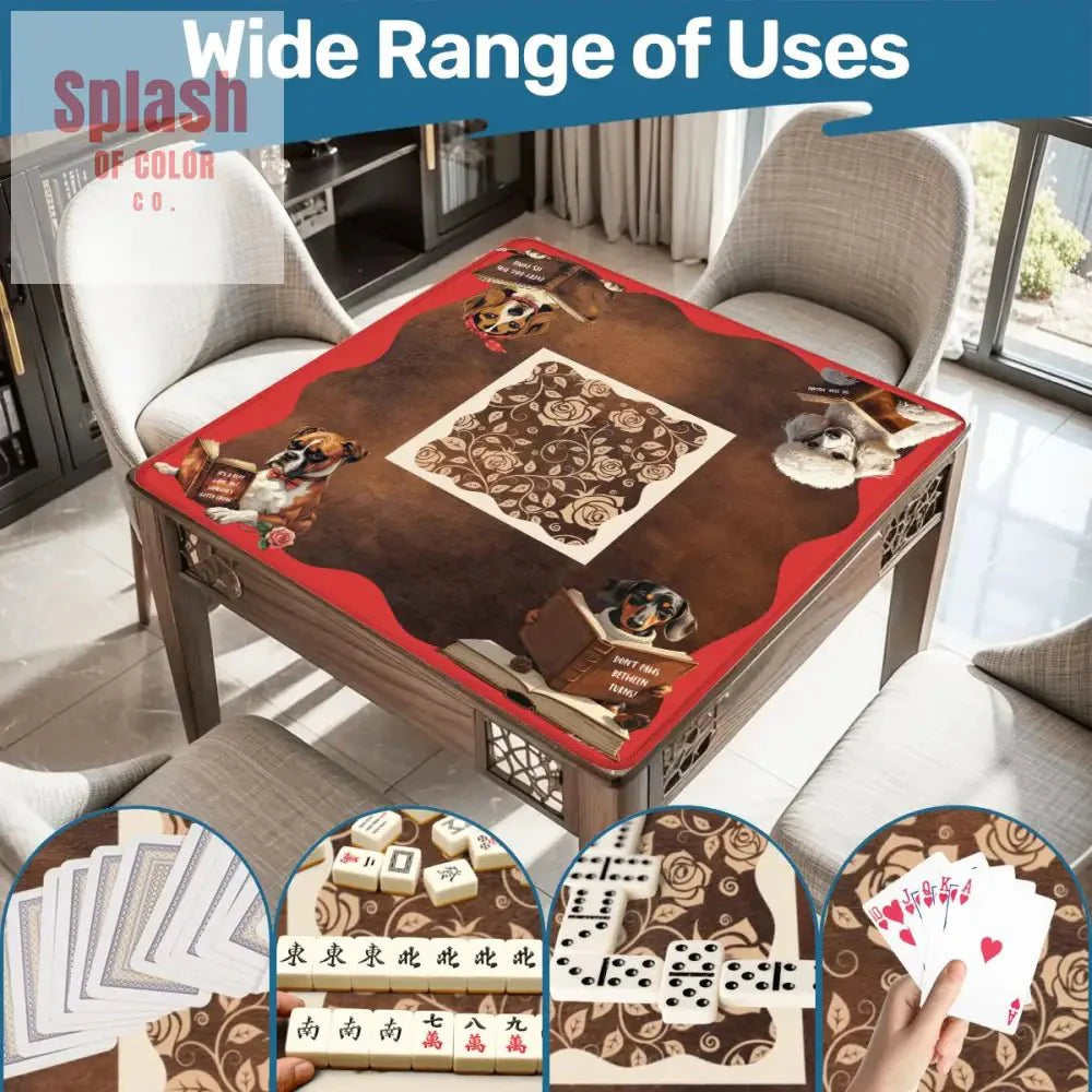 Mahjong Mat, Dogs And Mahjong Funny Preppy Book Dogs, Faux Leather Background Mahj Mat