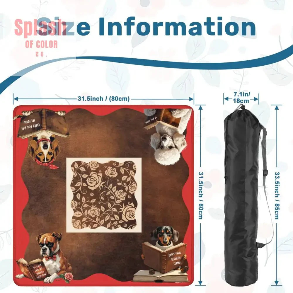 Mahjong Mat, Dogs And Mahjong Funny Preppy Book Dogs, Faux Leather Background Mahj Mat