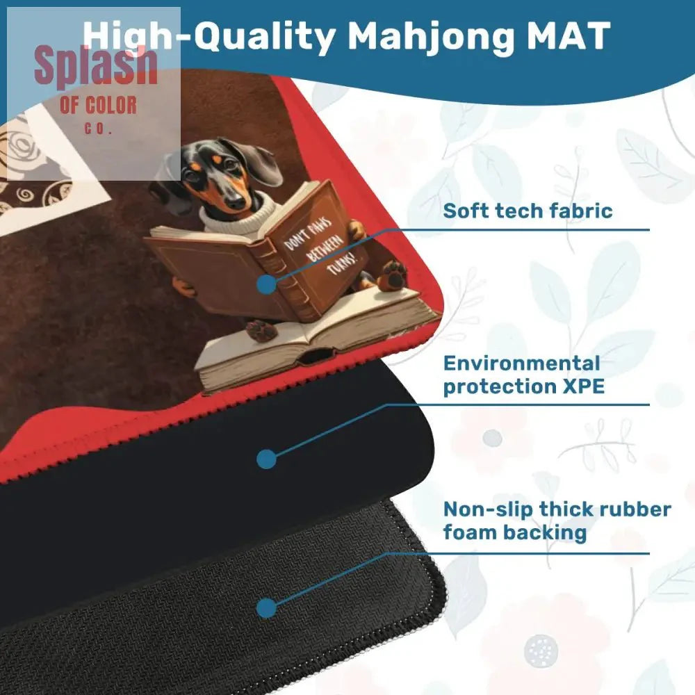 Mahjong Mat, Dogs And Mahjong Funny Preppy Book Dogs, Faux Leather Background Mahj Mat