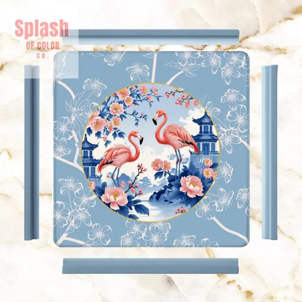 Mahjong Mat Floral Cherry Blossoms, Pagoda Flamingos In Paradise Mahj Mat