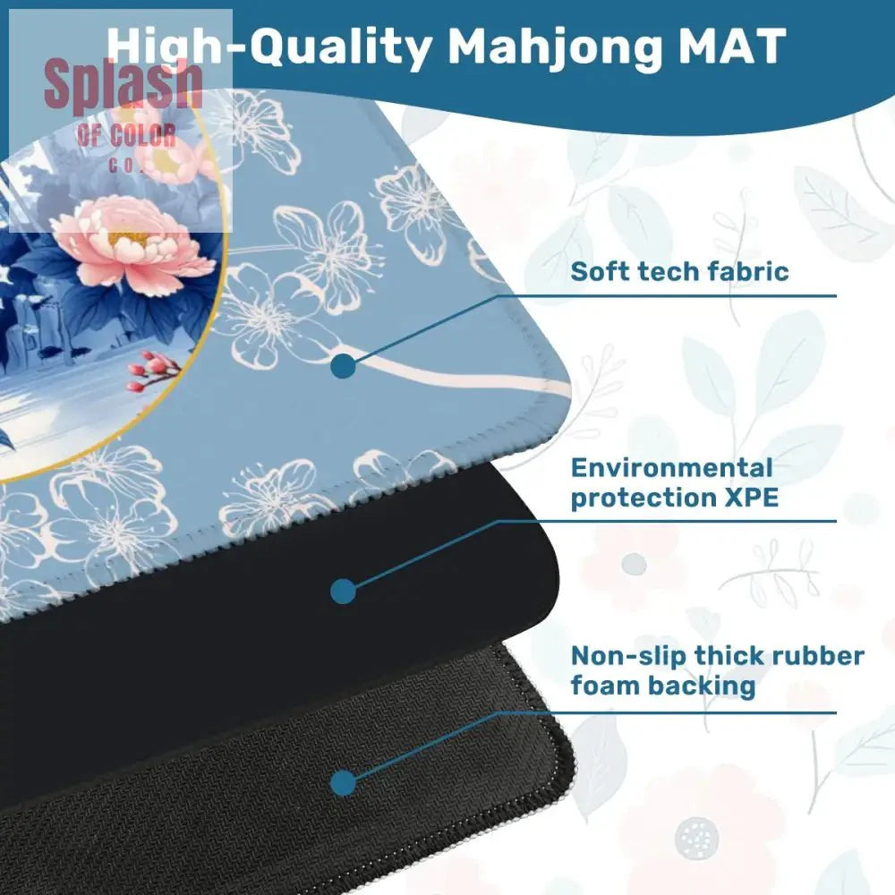 Mahjong Mat Floral Cherry Blossoms, Pagoda Flamingos In Paradise Mahj Mat