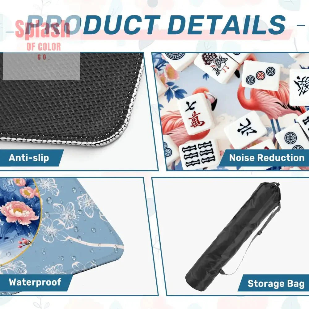 Mahjong Mat Floral Cherry Blossoms, Pagoda Flamingos In Paradise Mahj Mat