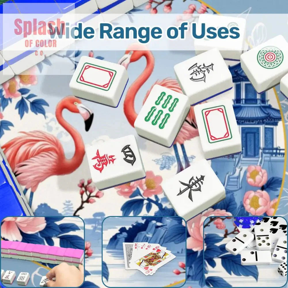 Mahjong Mat Floral Cherry Blossoms, Pagoda Flamingos In Paradise Mahj Mat