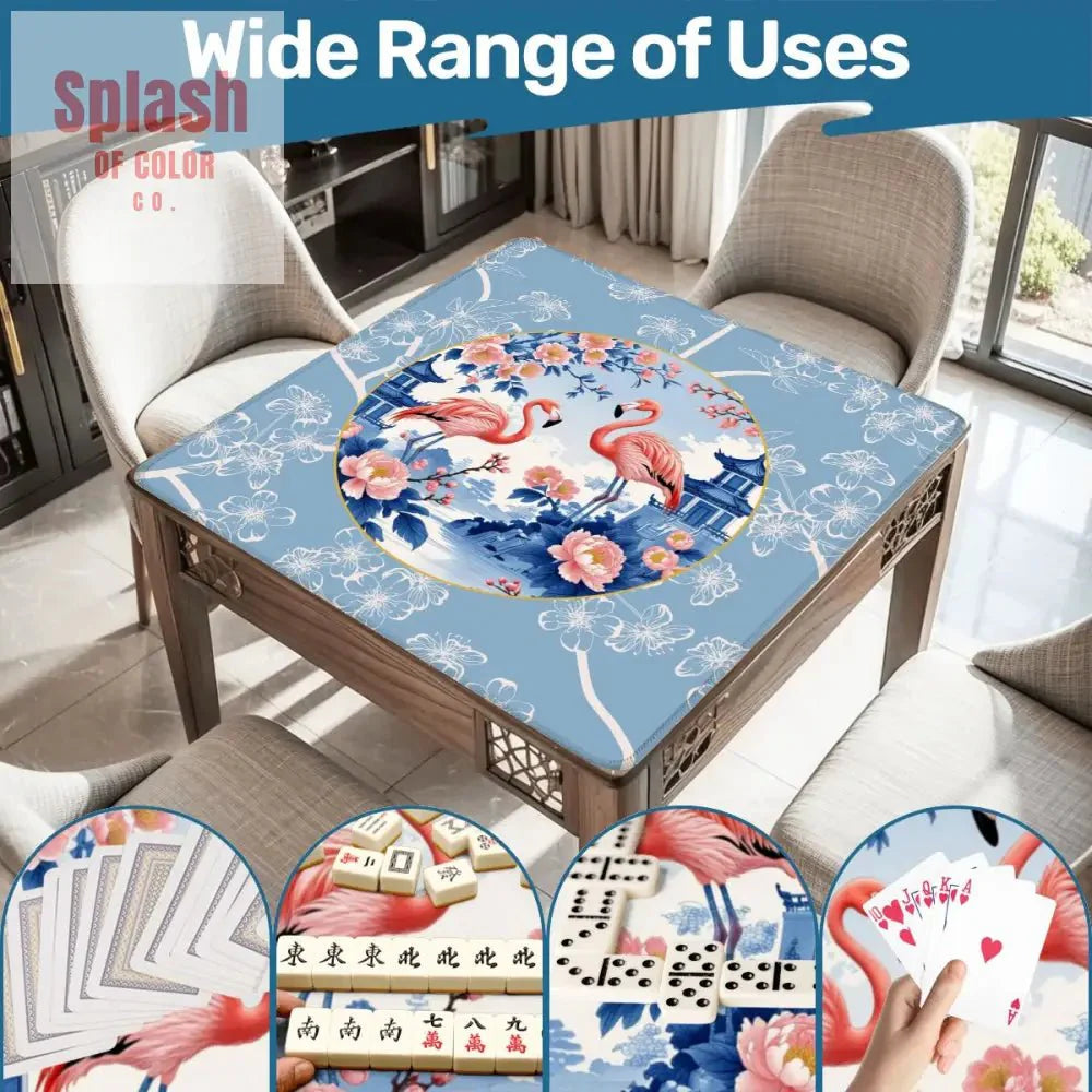 Mahjong Mat Floral Cherry Blossoms, Pagoda Flamingos In Paradise Mahj Mat