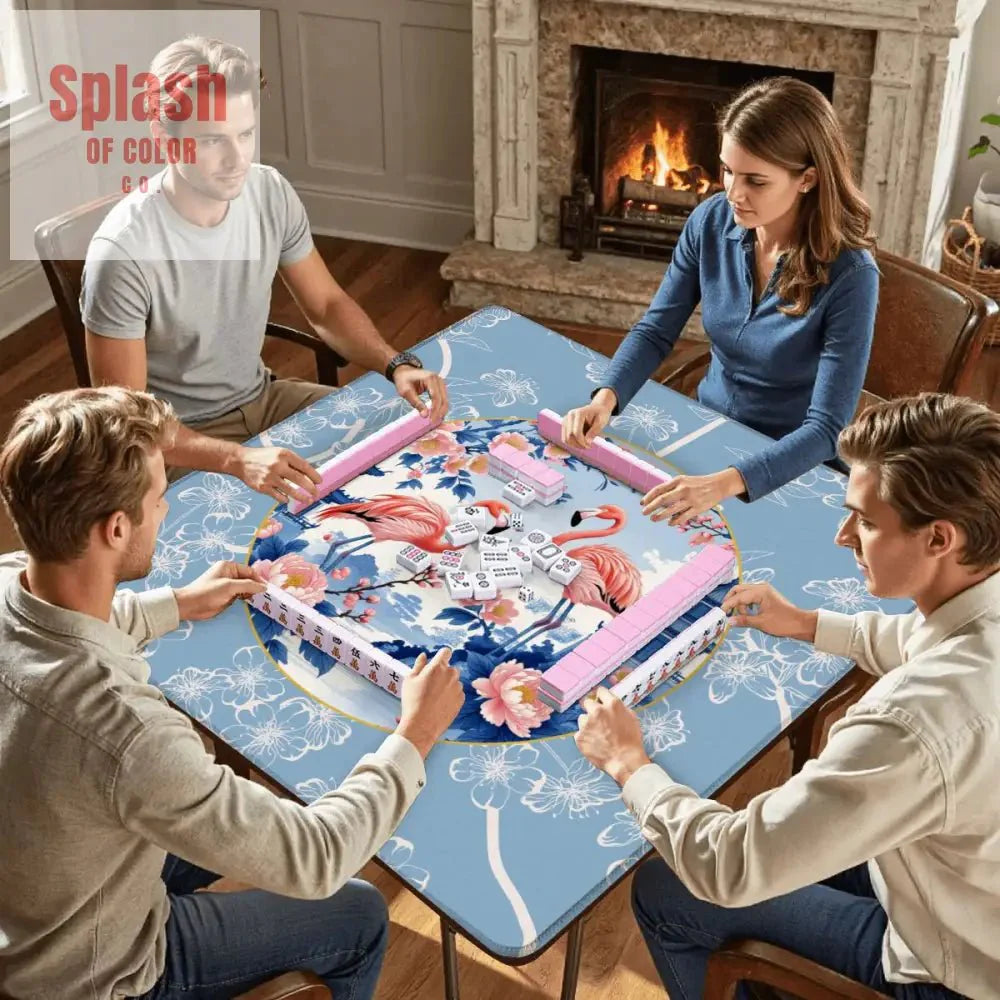 Mahjong Mat Floral Cherry Blossoms, Pagoda Flamingos In Paradise Mahj Mat