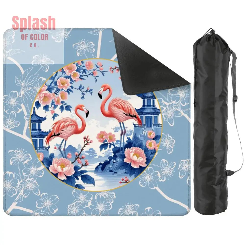 Mahjong Mat Floral Cherry Blossoms, Pagoda Flamingos In Paradise Mahj Mat