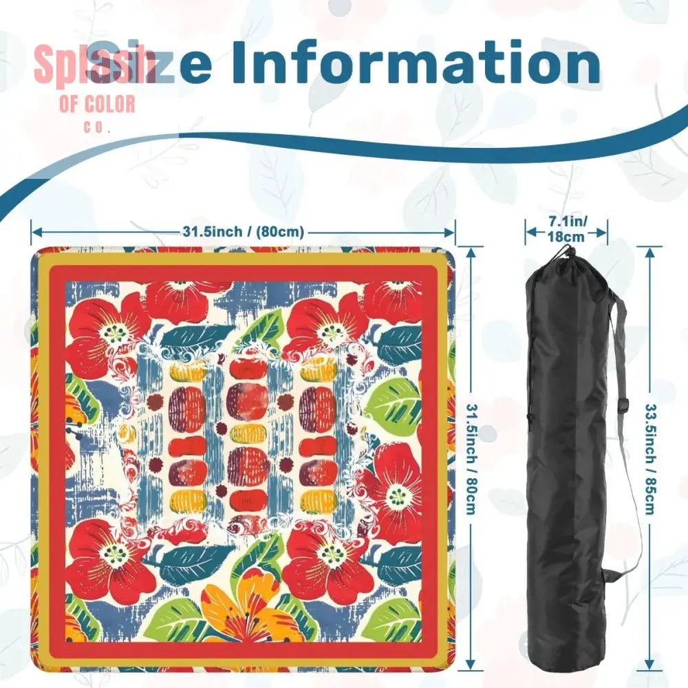 Mahjong Mat Floral Heritage Burst Of Color, Red, Teal Orange Green Tropical Mahj Mat
