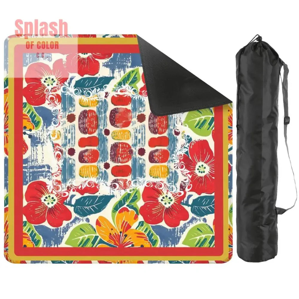 Mahjong Mat Floral Heritage Burst Of Color, Red, Teal Orange Green Tropical Mahj Mat