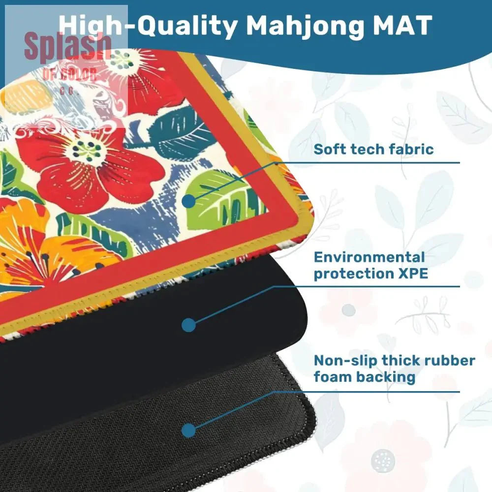 Mahjong Mat Floral Heritage Burst Of Color, Red, Teal Orange Green Tropical Mahj Mat