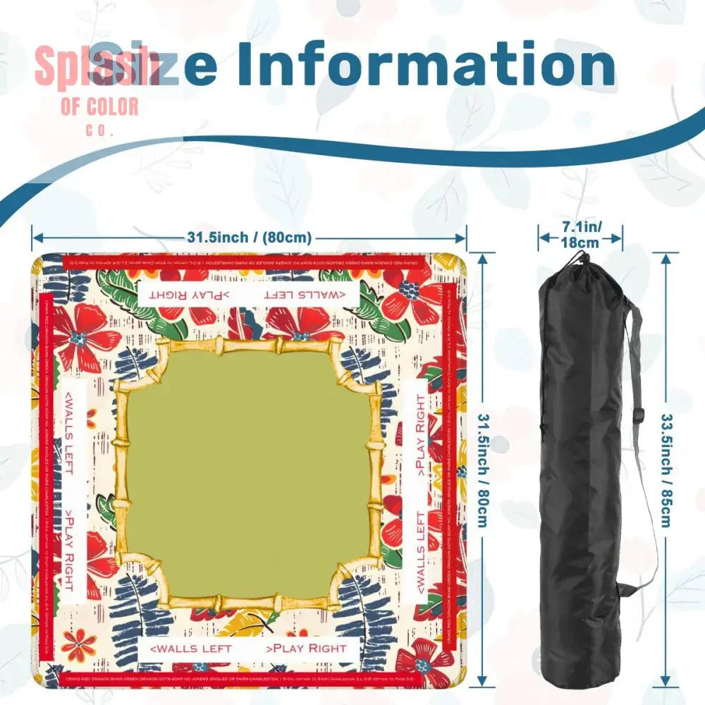 Mahjong Mat Floral Heritage Instructional Learning Mat Blue, Green Yellow Preppy Mahj Mat
