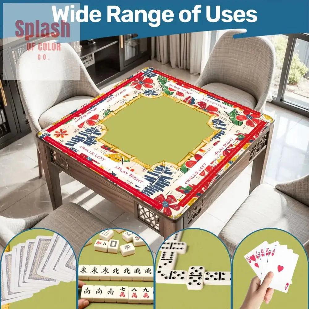 Mahjong Mat Floral Heritage Instructional Learning Mat Blue, Green Yellow Preppy Mahj Mat