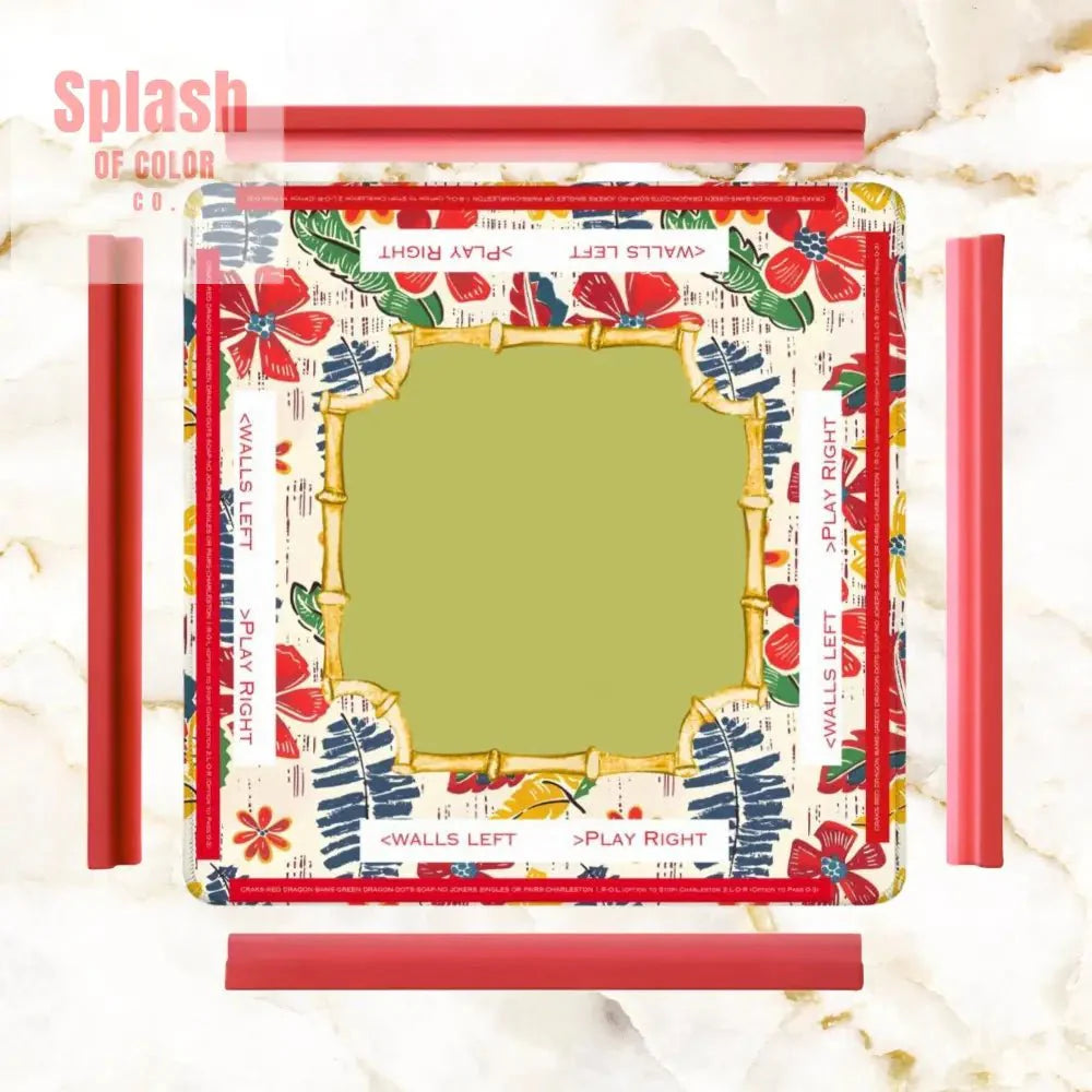 Mahjong Mat Floral Heritage Instructional Learning Mat Blue, Green Yellow Preppy Mahj Mat