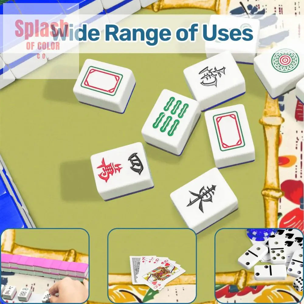 Mahjong Mat Floral Heritage Instructional Learning Mat Blue, Green Yellow Preppy Mahj Mat
