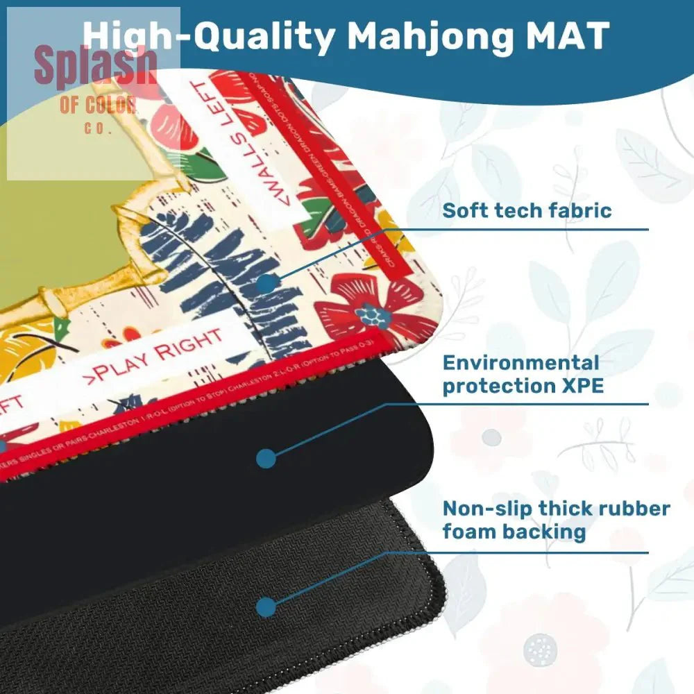 Mahjong Mat Floral Heritage Instructional Learning Mat Blue, Green Yellow Preppy Mahj Mat