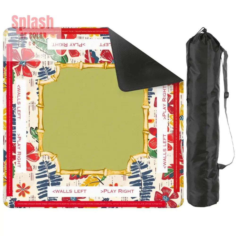 Mahjong Mat Floral Heritage Instructional Learning Mat Blue, Green Yellow Preppy Mahj Mat