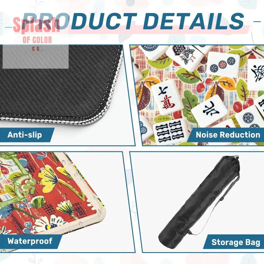Mahjong Mat Floral Heritage Rust, Yellow Blue, Preppy Mahj Mat Coordinates Well With Heritage Tiles