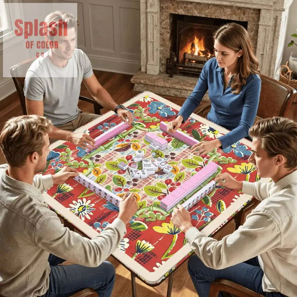 Mahjong Mat Floral Heritage Rust, Yellow Blue, Preppy Mahj Mat Coordinates Well With Heritage Tiles