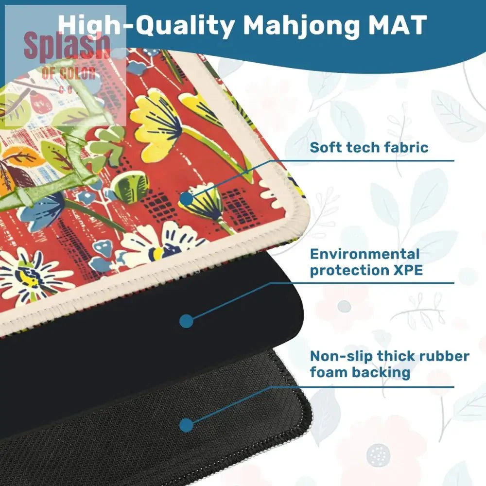 Mahjong Mat Floral Heritage Rust, Yellow Blue, Preppy Mahj Mat Coordinates Well With Heritage Tiles