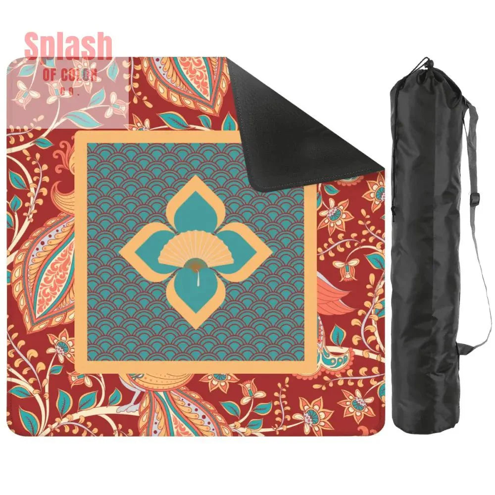 Mahjong Mat Floral Mandarin Asian Zen, Teal, Coral, Rust Mahj Game Mat