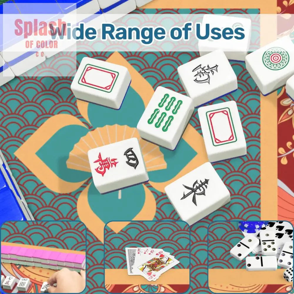 Mahjong Mat Floral Mandarin Asian Zen, Teal, Coral, Rust Mahj Game Mat