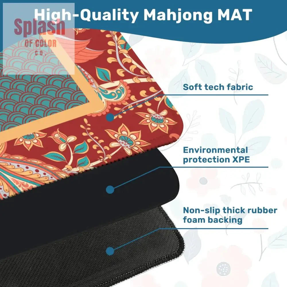 Mahjong Mat Floral Mandarin Asian Zen, Teal, Coral, Rust Mahj Game Mat