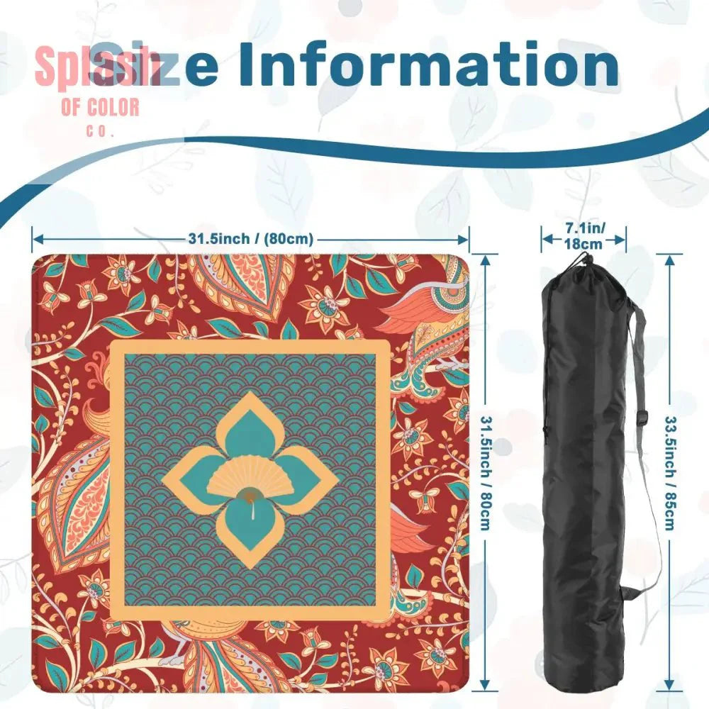 Mahjong Mat Floral Mandarin Asian Zen, Teal, Coral, Rust Mahj Game Mat