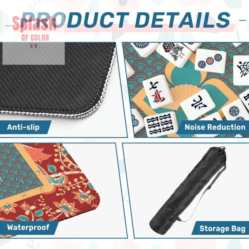Mahjong Mat Floral Mandarin Asian Zen, Teal, Coral, Rust Mahj Game Mat
