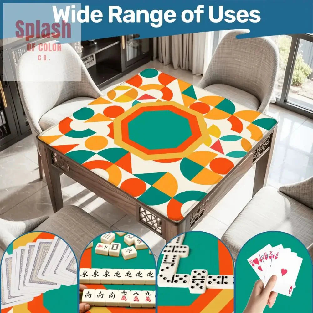 Mahjong Mat Geometric Color Splash Mahjong Mat – Teal, Yellow & Orange