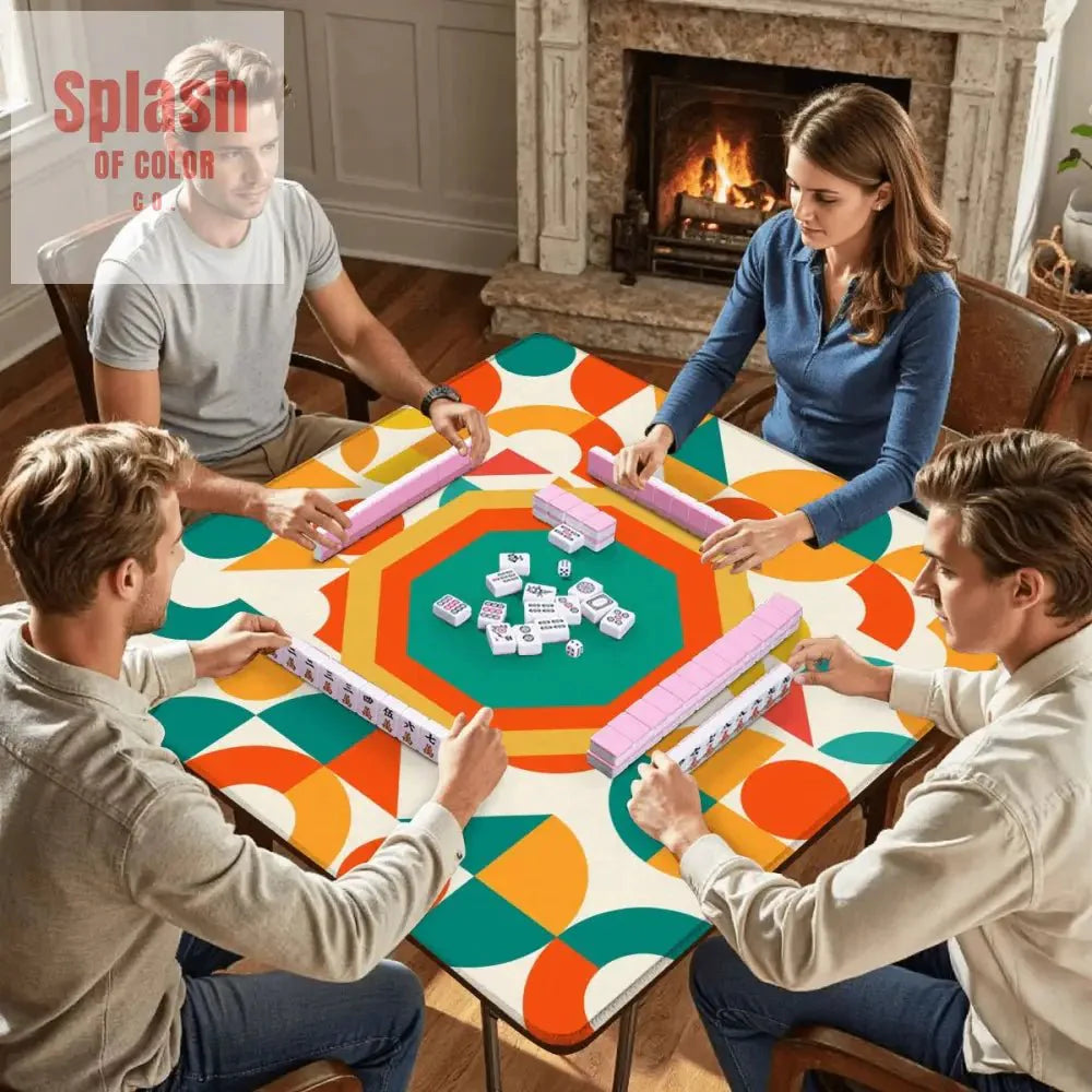 Mahjong Mat Geometric Color Splash Mahjong Mat – Teal, Yellow & Orange