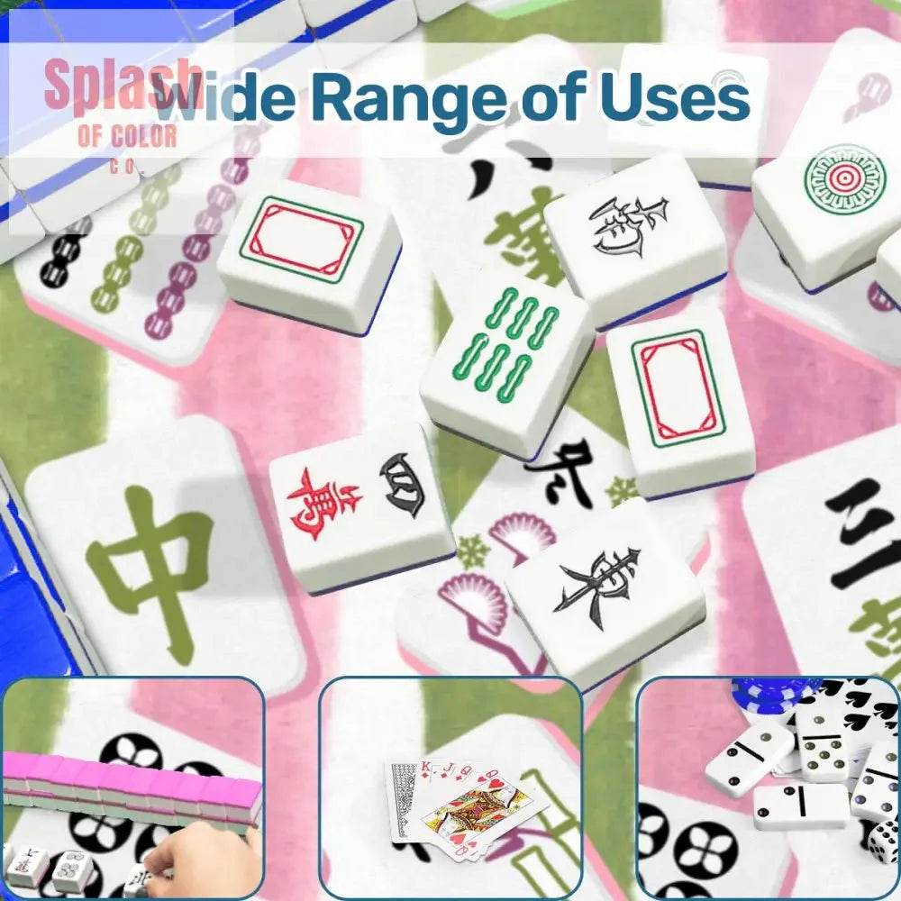 Mahjong Mat Green, Pink Watercolor Striped, Whimsical Mahjong Tiles Game Mat