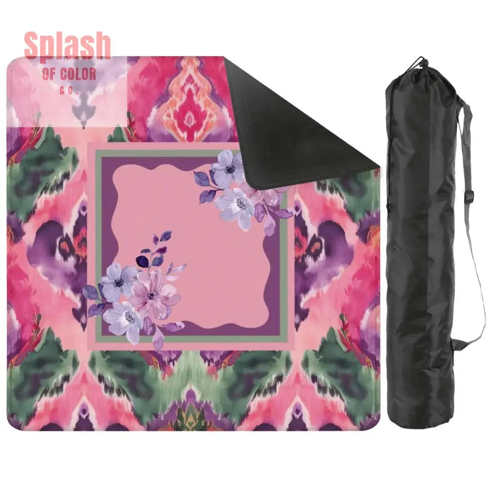 Mahjong Mat Ikat Watercolor Pink, Purple, Emerald Green Boho Mahj Mat