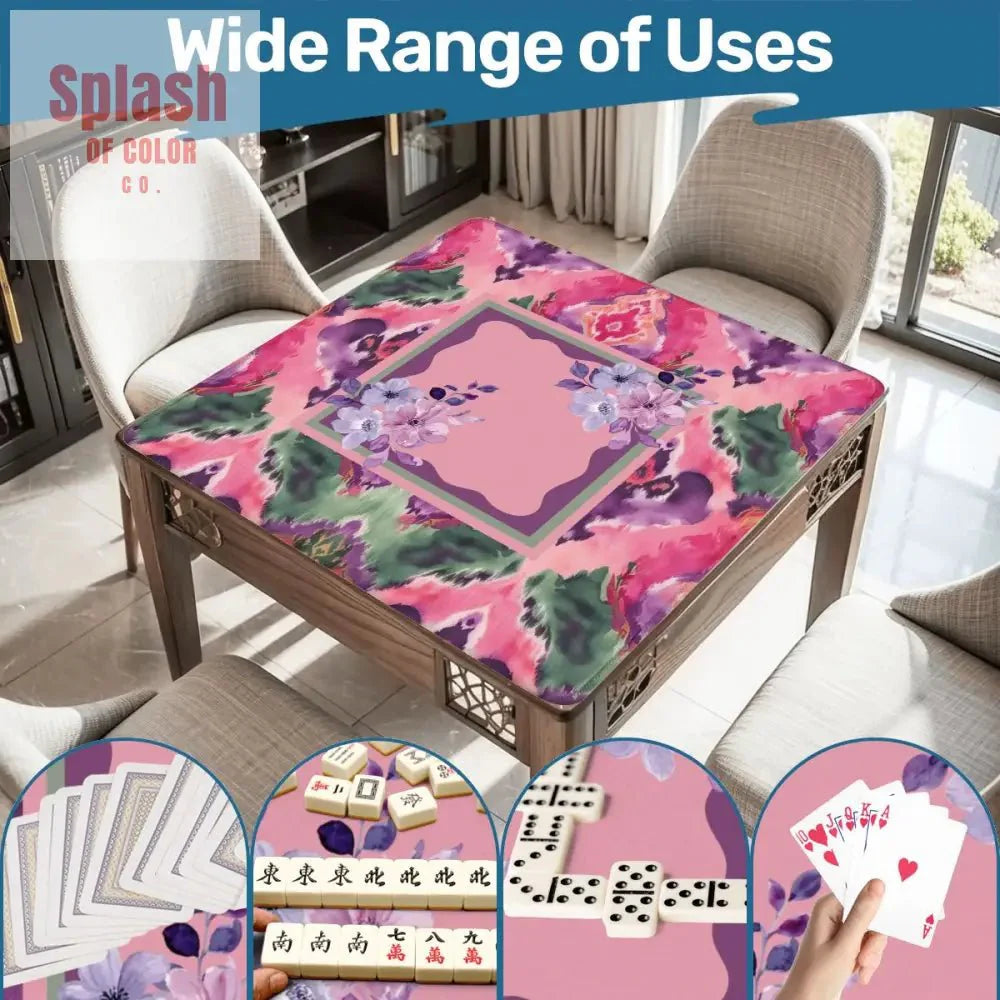 Mahjong Mat Ikat Watercolor Pink, Purple, Emerald Green Boho Mahj Mat