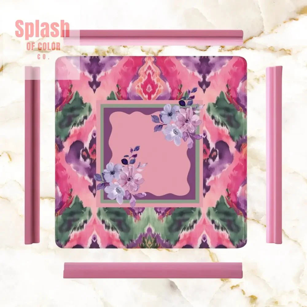 Mahjong Mat Ikat Watercolor Pink, Purple, Emerald Green Boho Mahj Mat