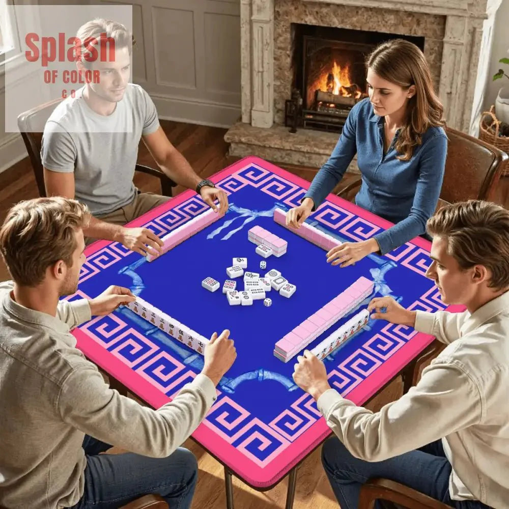 Mahjong Mat In Royal Blue, Hot Pink, Minimalist Style, Mahjong Game Night Mat
