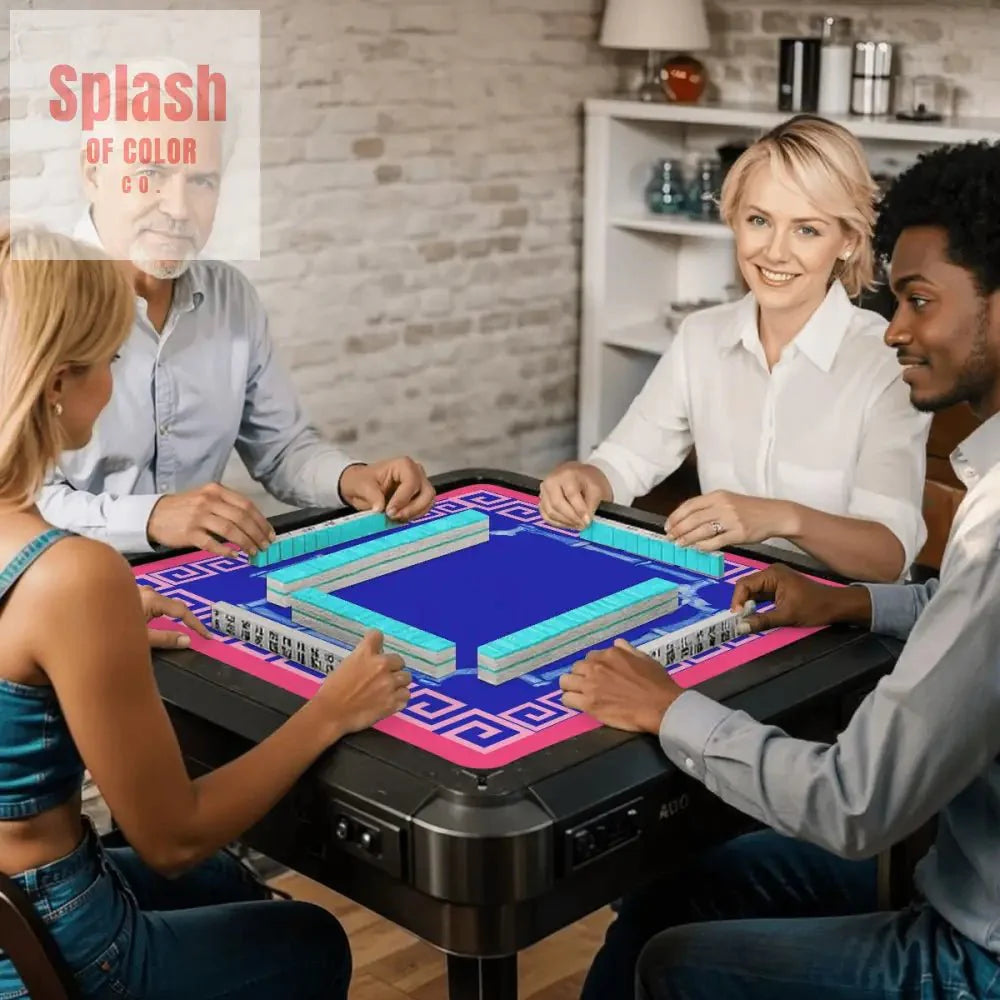 Mahjong Mat In Royal Blue, Hot Pink, Minimalist Style, Mahjong Game Night Mat