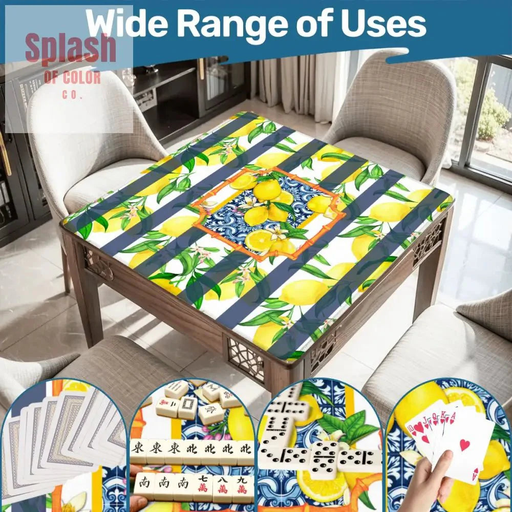 Mahjong Mat Lemon Zest Preppy Blue Striped Lemon Mahj Mat