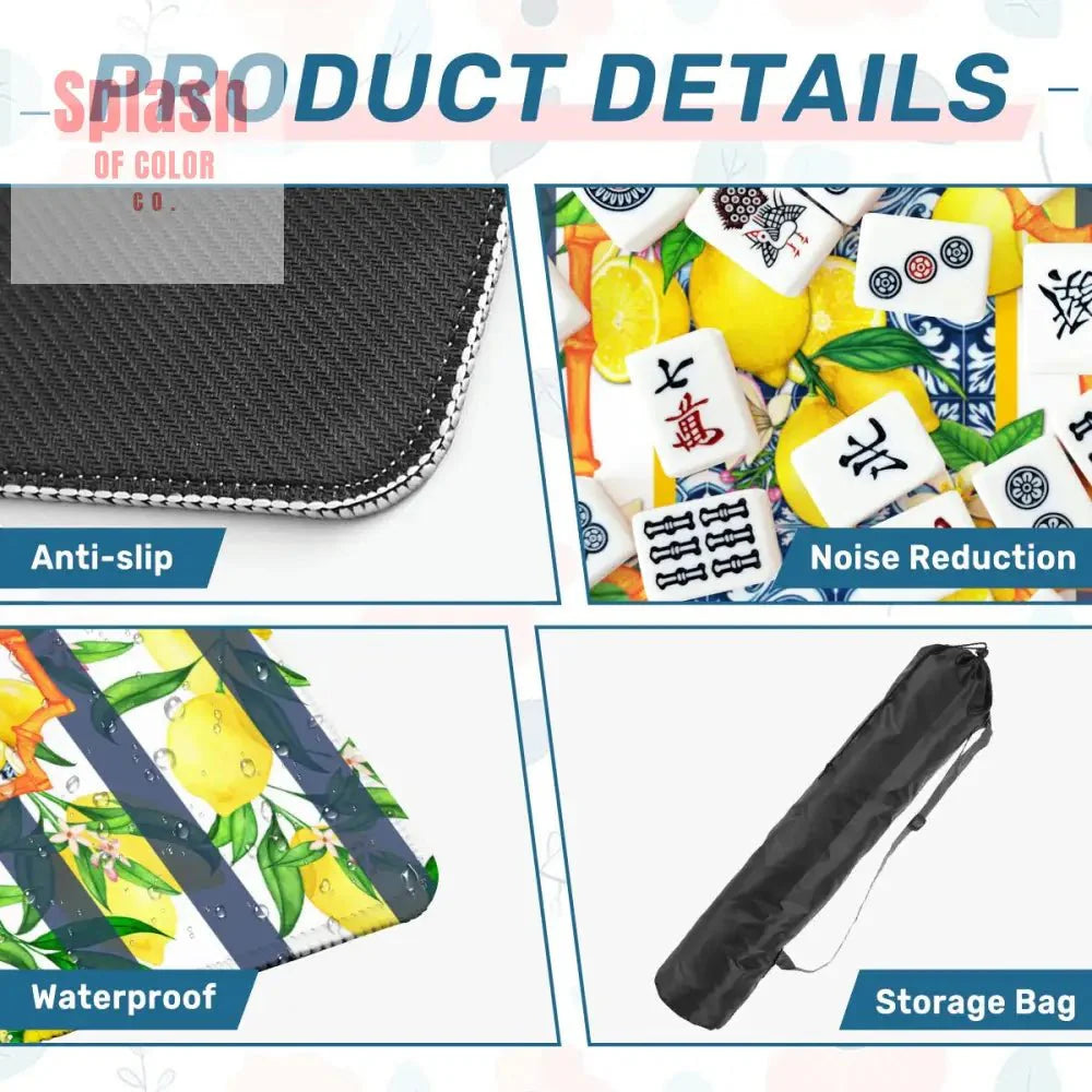 Mahjong Mat Lemon Zest Preppy Blue Striped Lemon Mahj Mat