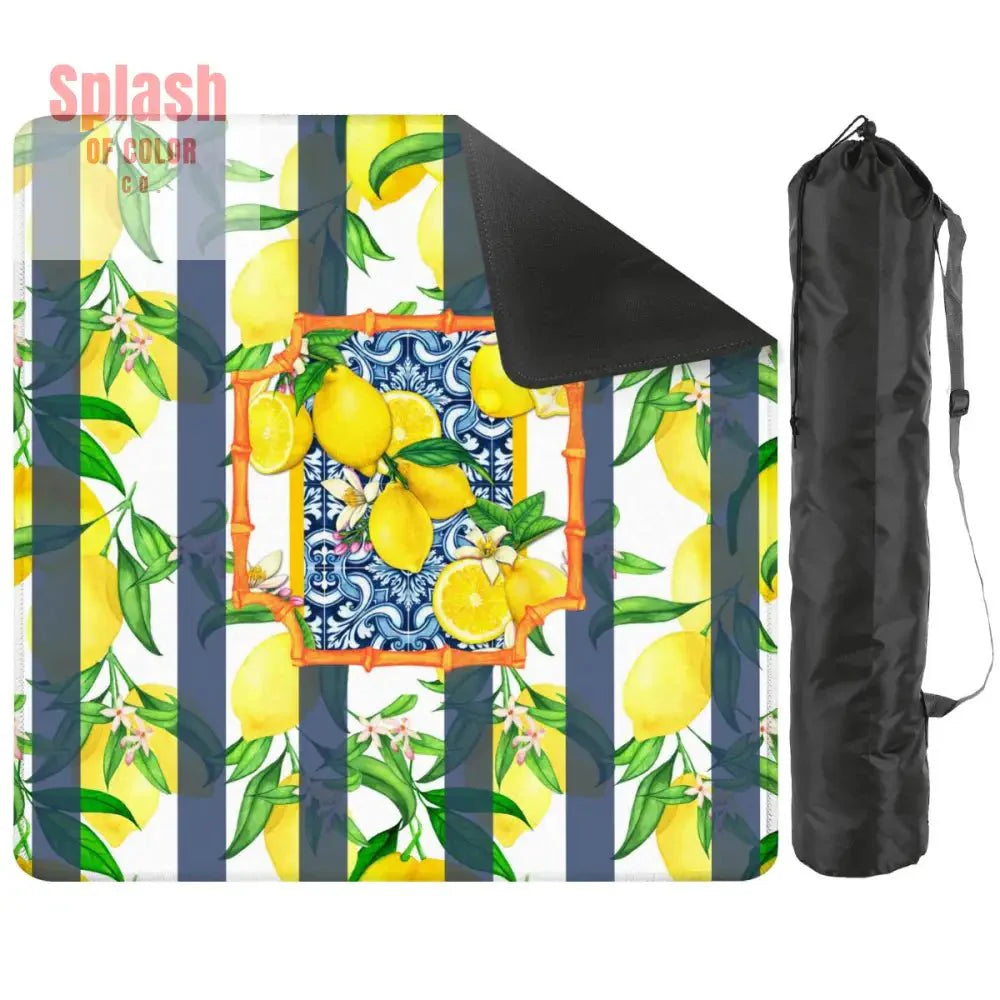 Mahjong Mat Lemon Zest Preppy Blue Striped Lemon Mahj Mat