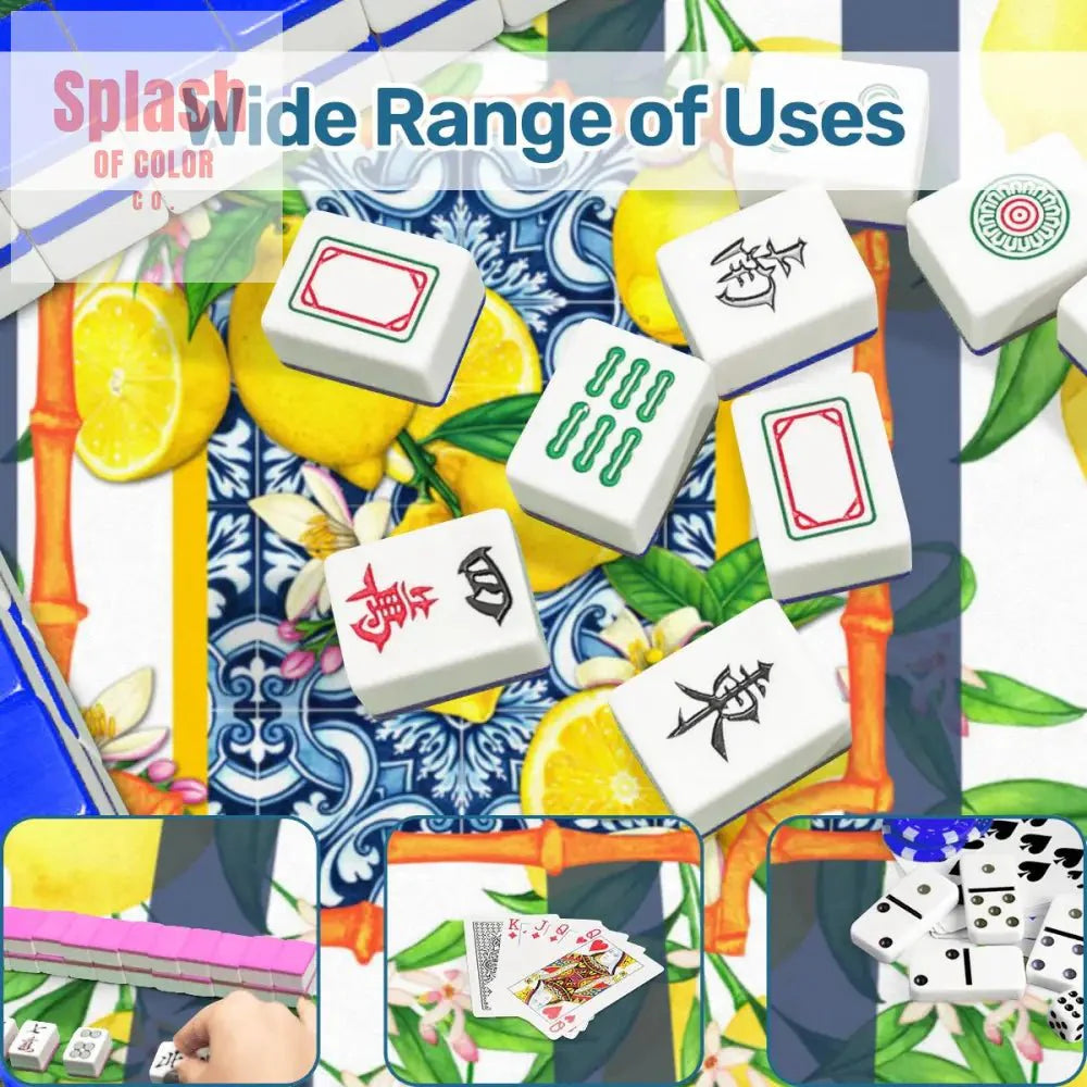 Mahjong Mat Lemon Zest Preppy Blue Striped Lemon Mahj Mat
