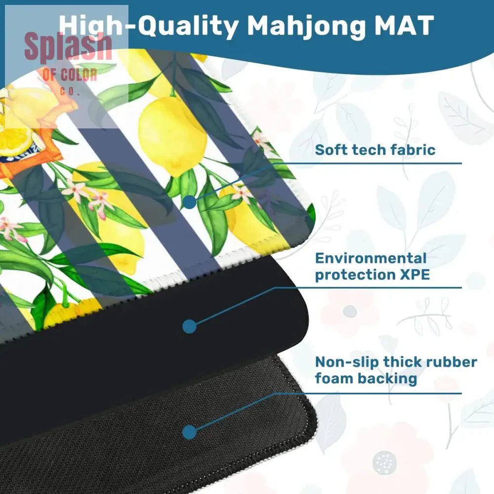 Mahjong Mat Lemon Zest Preppy Blue Striped Lemon Mahj Mat