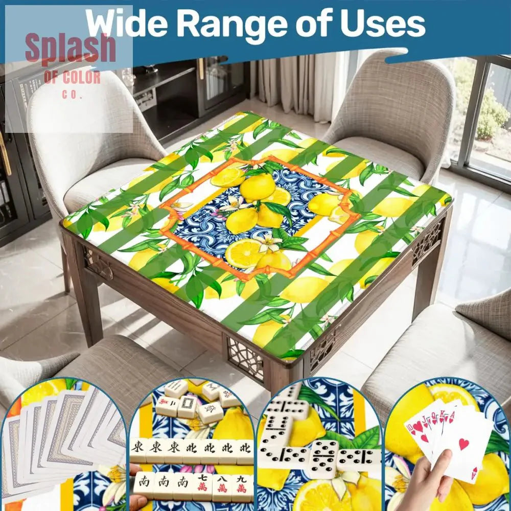 Mahjong Mat Lemon Zest Preppy Green Striped Lemon Mahj Mat