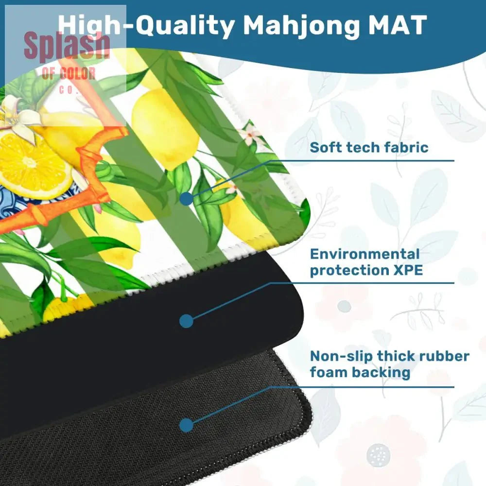 Mahjong Mat Lemon Zest Preppy Green Striped Lemon Mahj Mat