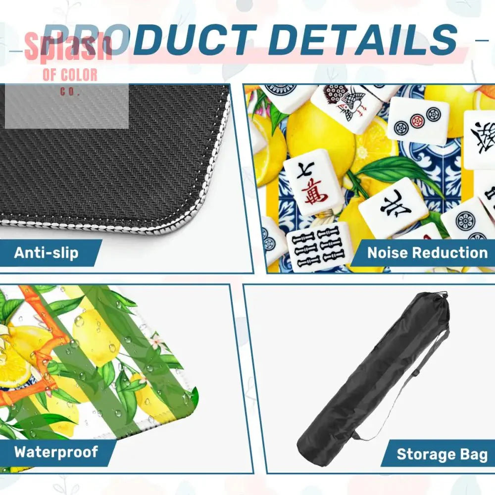 Mahjong Mat Lemon Zest Preppy Green Striped Lemon Mahj Mat