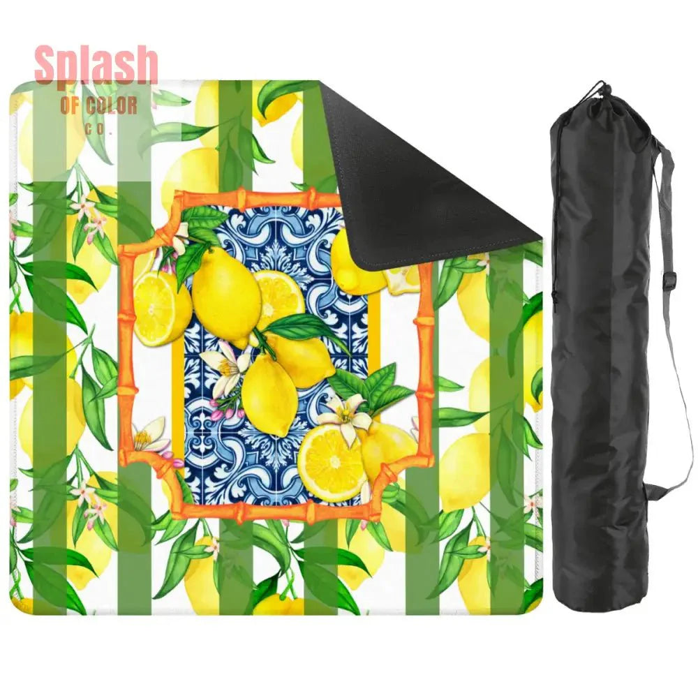 Mahjong Mat Lemon Zest Preppy Green Striped Lemon Mahj Mat