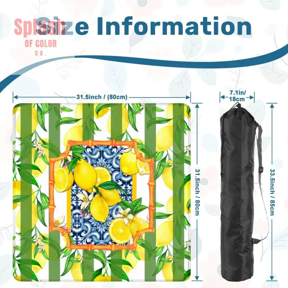 Mahjong Mat Lemon Zest Preppy Green Striped Lemon Mahj Mat