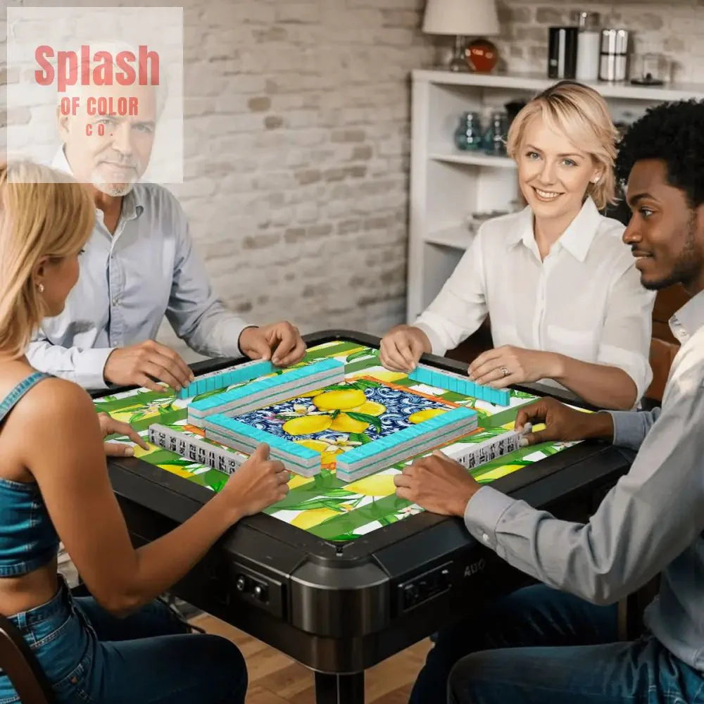 Mahjong Mat Lemon Zest Preppy Green Striped Lemon Mahj Mat